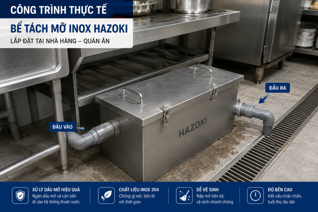 Lắp đặt bể tách mỡ inox 800L tại nhà hàng