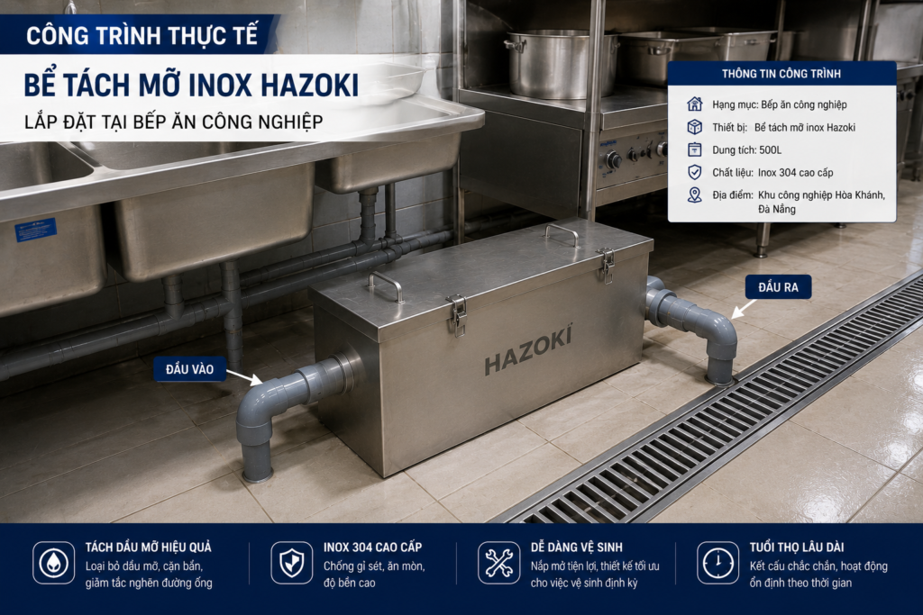 Lắp đặt bể tách mỡ inox 500L Hazoki