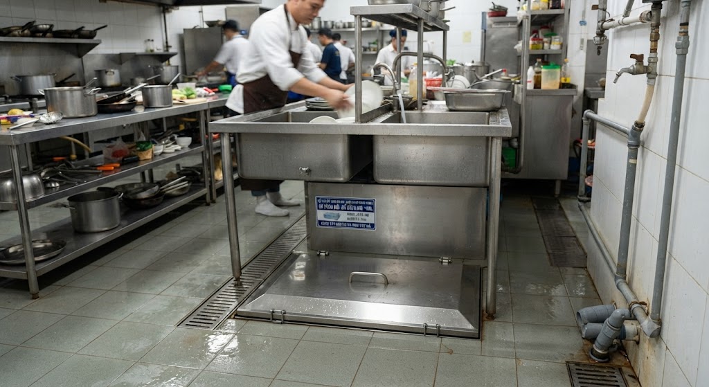 Bể tách mỡ inox cho khách sạn do Hazoki sản xuất.