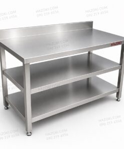Bàn inox 3 tầng có vách sau 1200mm