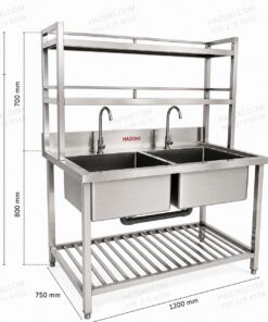 Chậu rửa công nghiệp đôi có kệ inox
