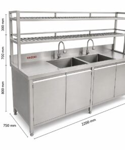 Tủ inox 2 bồn có Kệ trên 2200mm