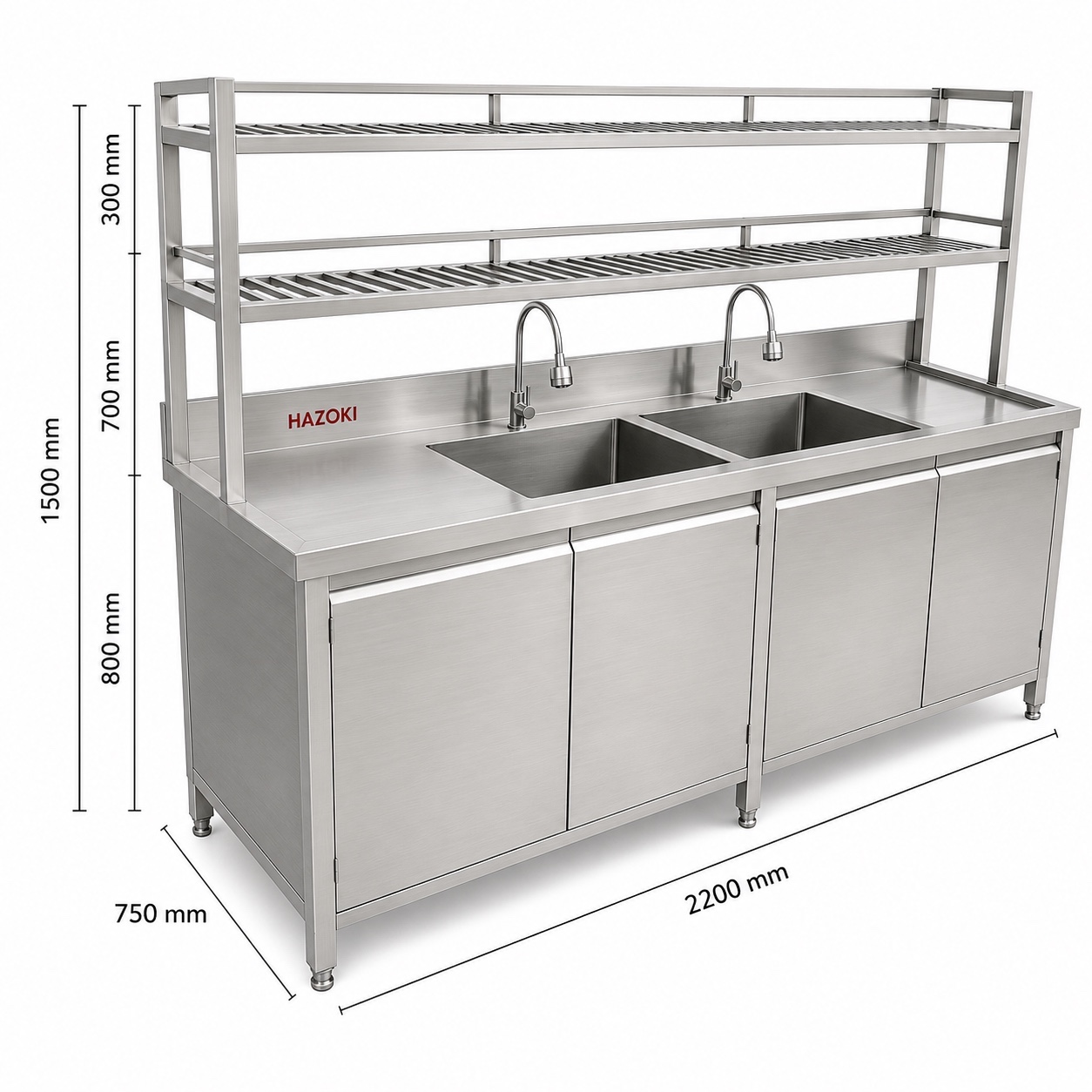 Chậu rửa inox 2 hố liền tủ inox - Ảnh 5