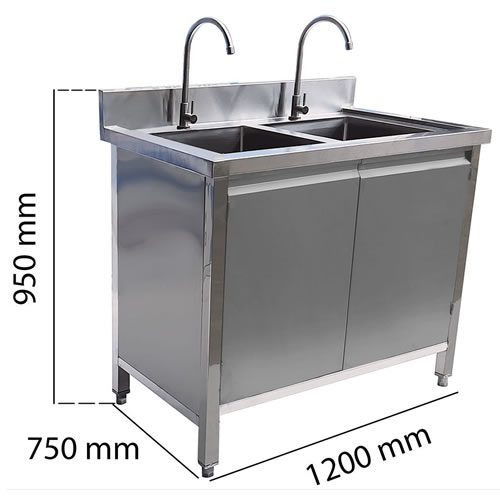 Chậu rửa inox 2 hố liền tủ inox - Ảnh 3