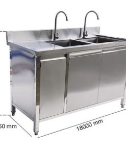 Tủ inox 2 bồn rửa 1800mm
