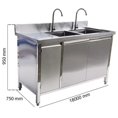 Chậu rửa inox 2 hố liền tủ inox - Ảnh 4