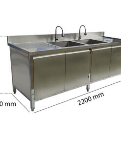 Tủ inox 2 bồn rửa 2200mm