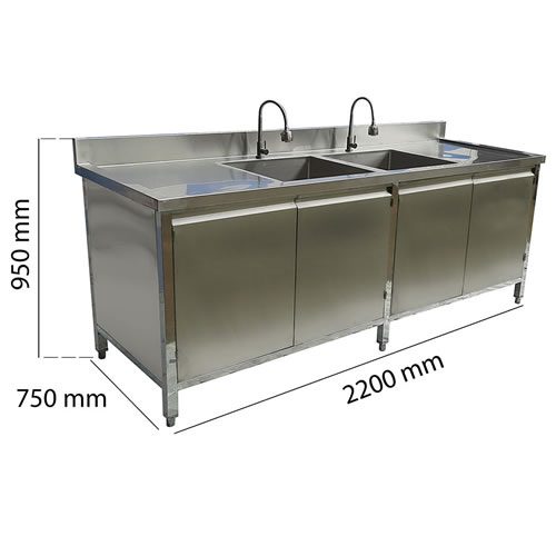 Chậu rửa inox 2 hố liền tủ inox