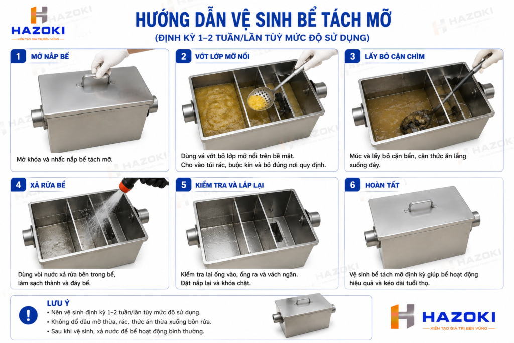 Quy trình vệ sinh bể tách mỡ inox