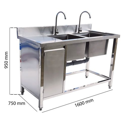 Chậu rửa inox 2 hố liền tủ