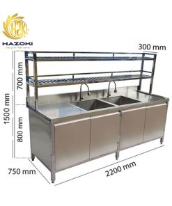 Tủ inox 2 bồn có Kệ trên