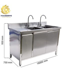Tủ inox 2 bồn rửa dài 1800