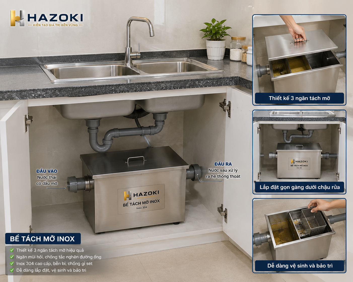 Bể tách mỡ inox cho Gia đình