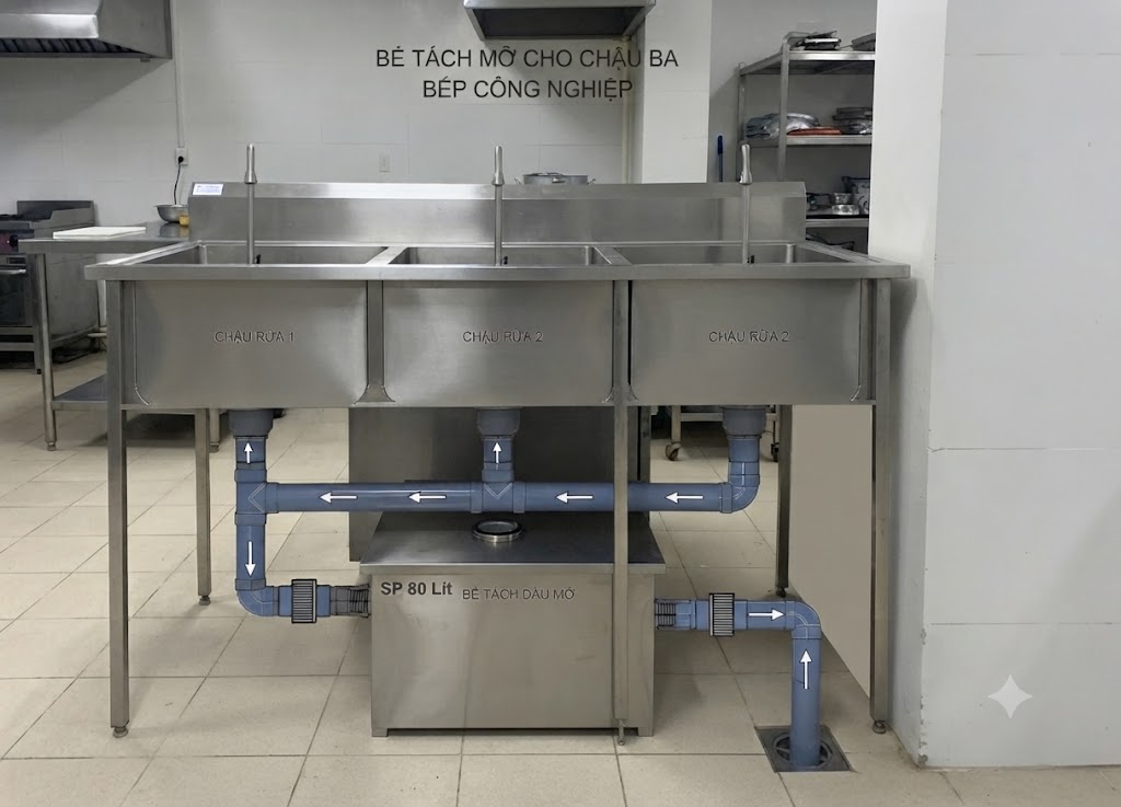 Bể tách mỡ inox 200L