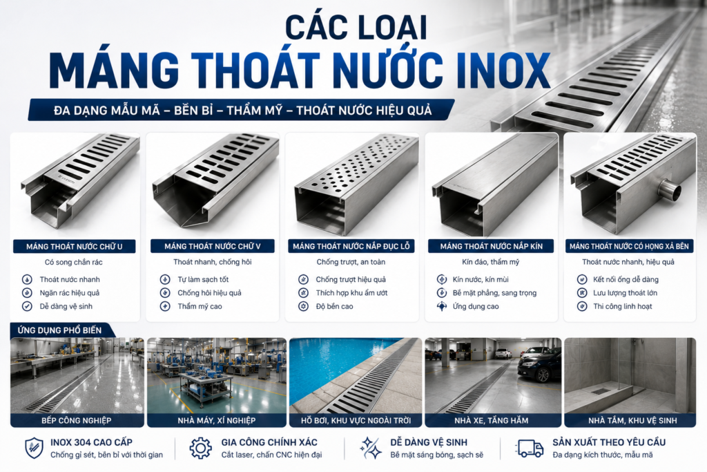 Các loại máng thoát nước inox phổ biến