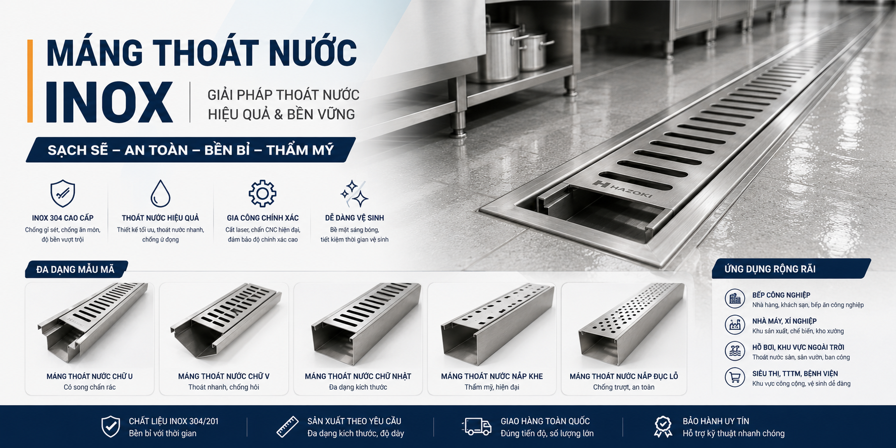 Máng thoát nước inox Hazoki chất lượng cao