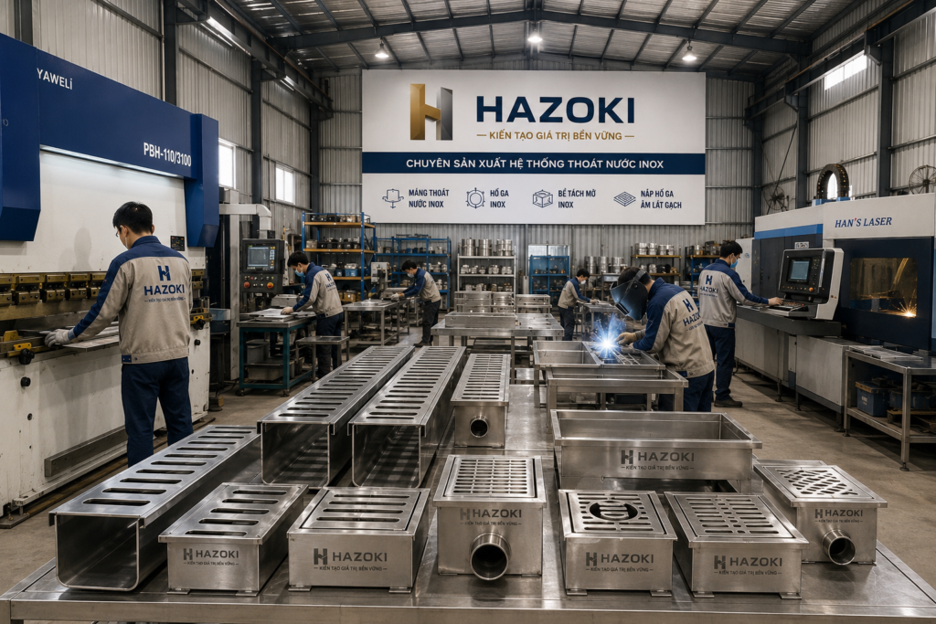 Xưởng sản xuất máng thoát nước inox Hazoki