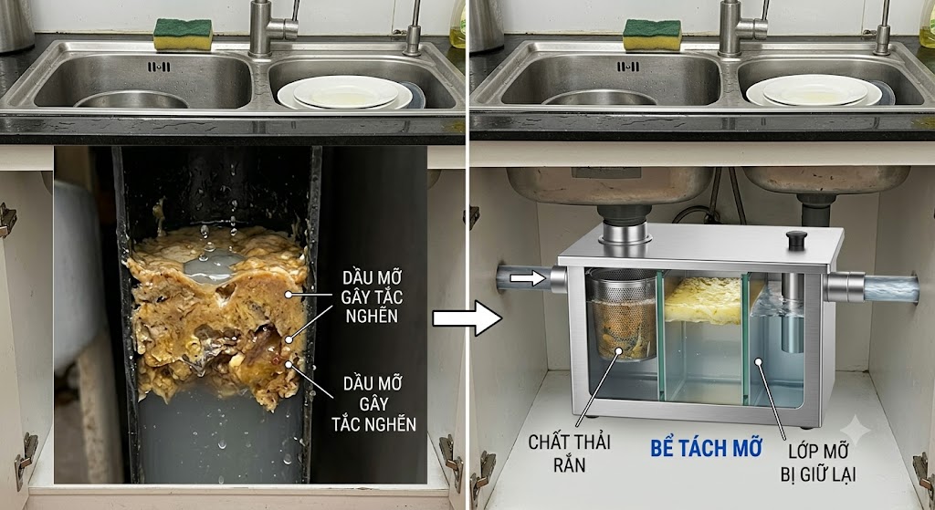 Dầu mỡ gây tắc đường ống thoát nước