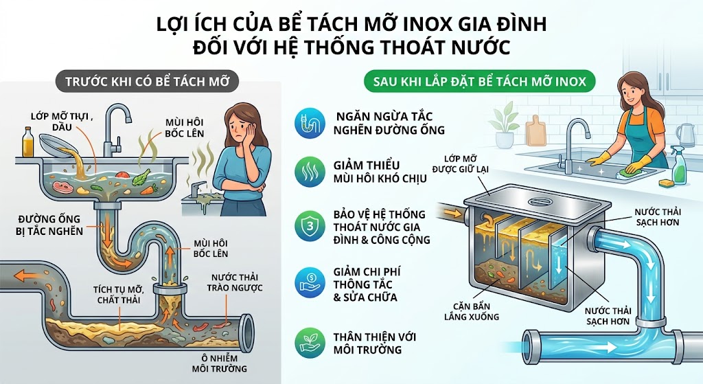 Lợi ích của bể tách mỡ inox đối với hệ thống thoát nước gia đình.