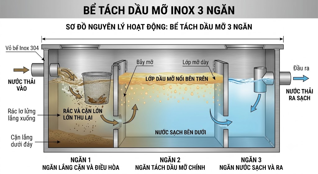 Nguyên lý hoạt động của ngăn tách dầu mỡ