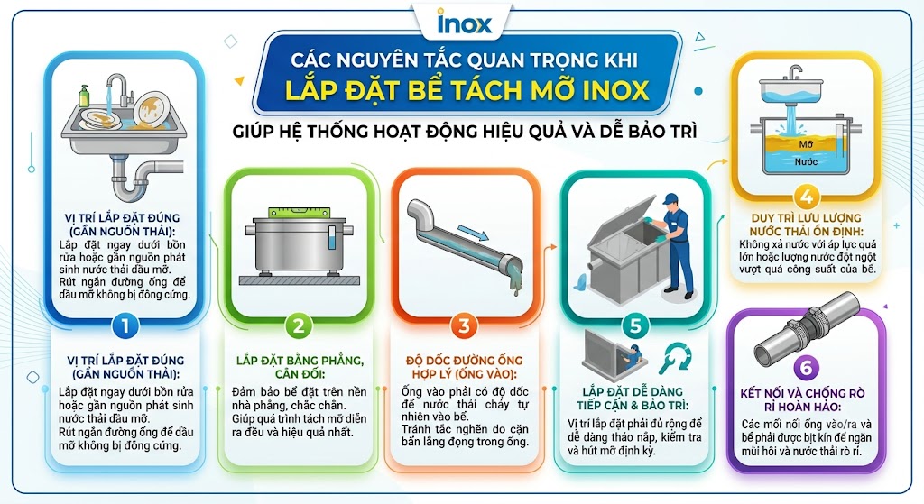 Nguyên tắc quan trọng khi lắp đặt bể tách mỡ inox