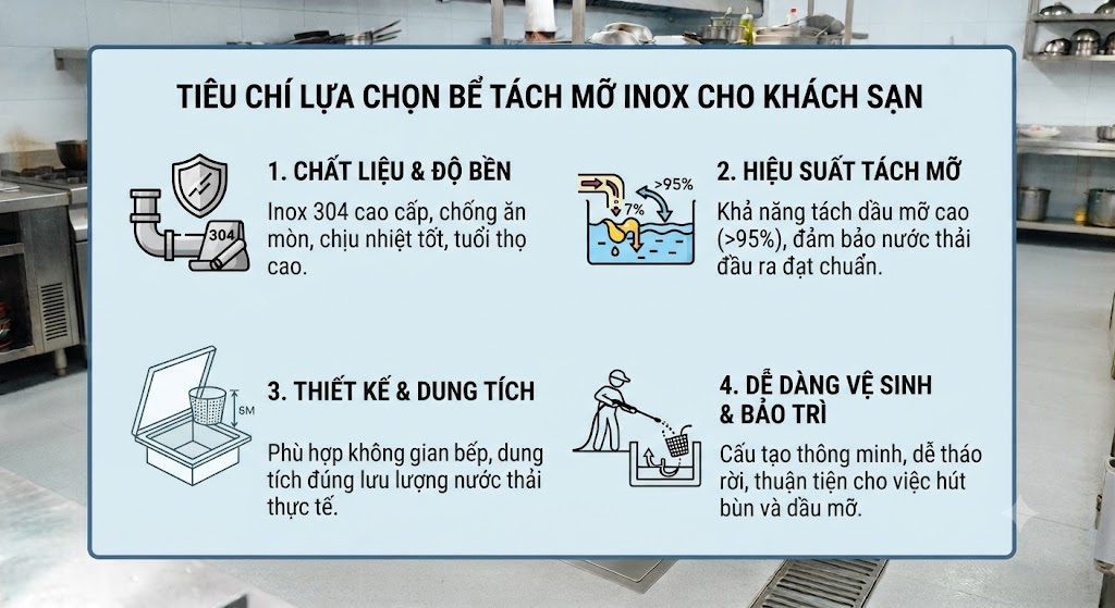Tiêu chí lựa chọn bể tách mỡ inox cho khách sạn.