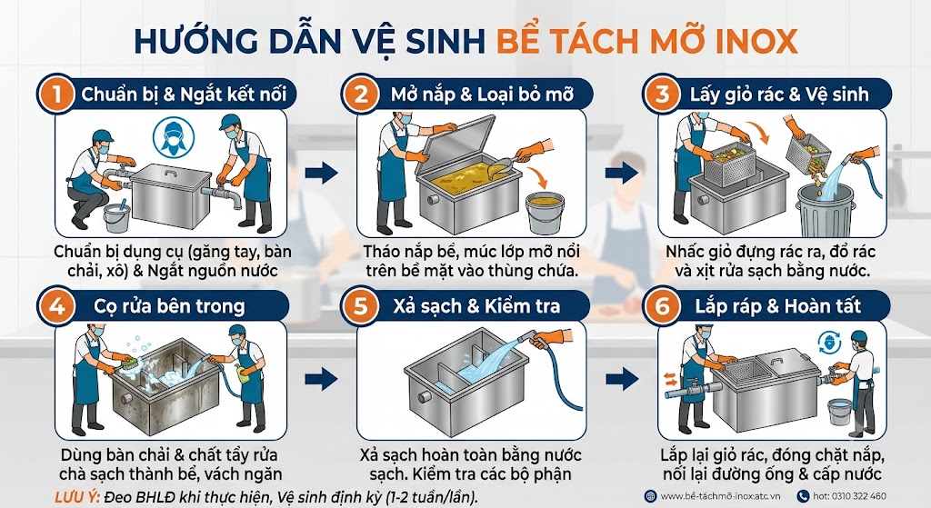Hướng dẫn vệ sinh bể tách mỡ inox 200L