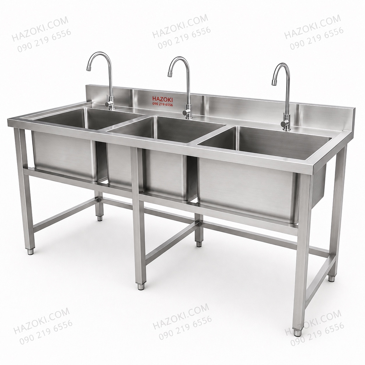 Chậu rửa công nghiệp 3 hố có kệ
