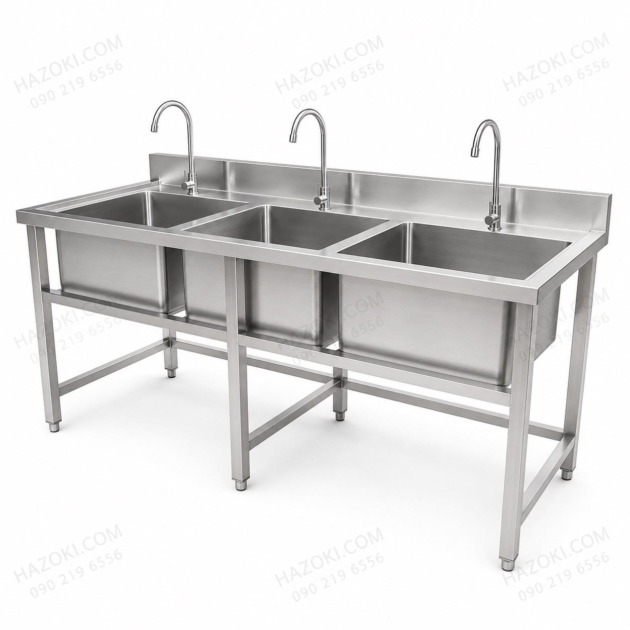 Chậu rửa công nghiệp 3 hố có kệ