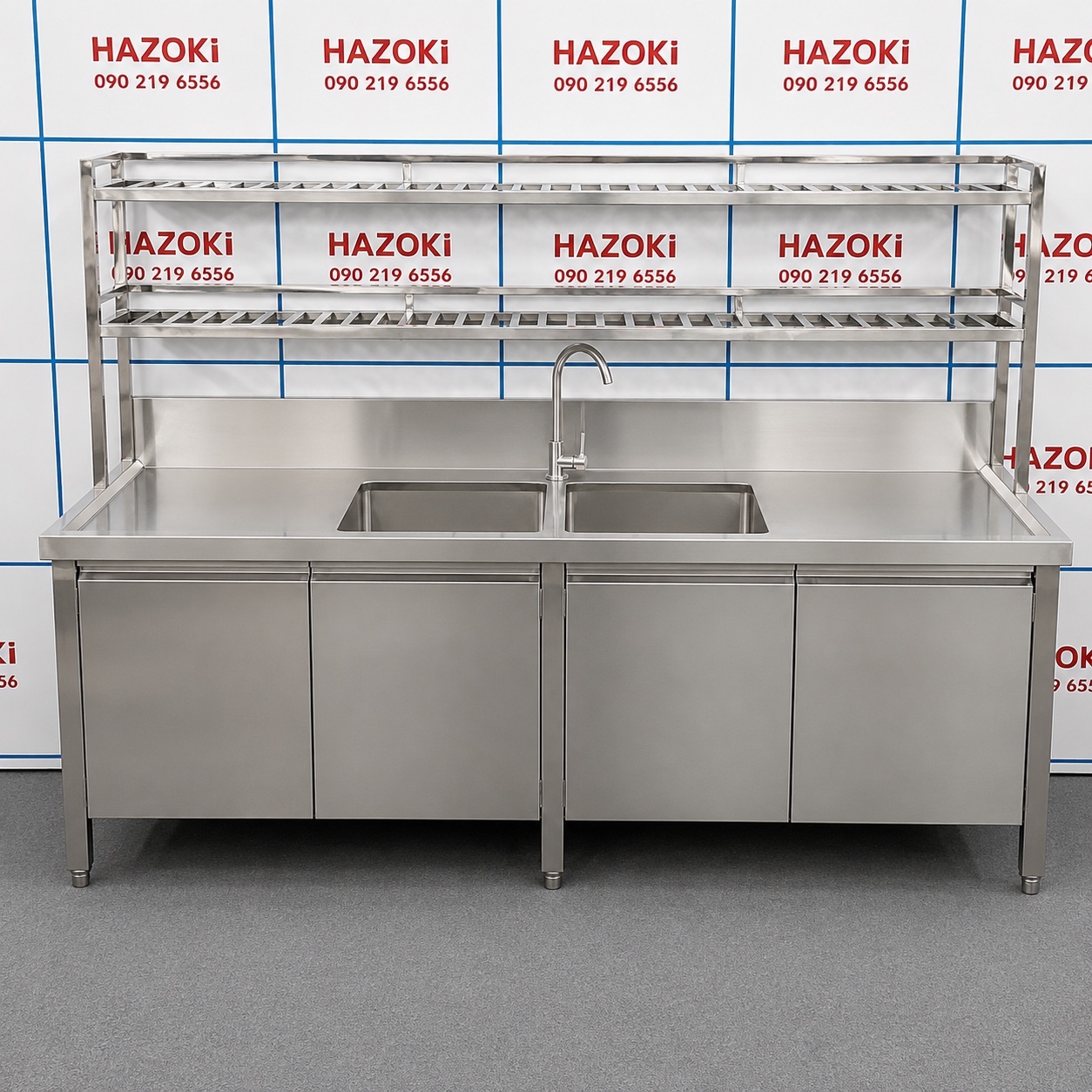 Chậu rửa công nghiệp đôi có kệ inox - Ảnh 5