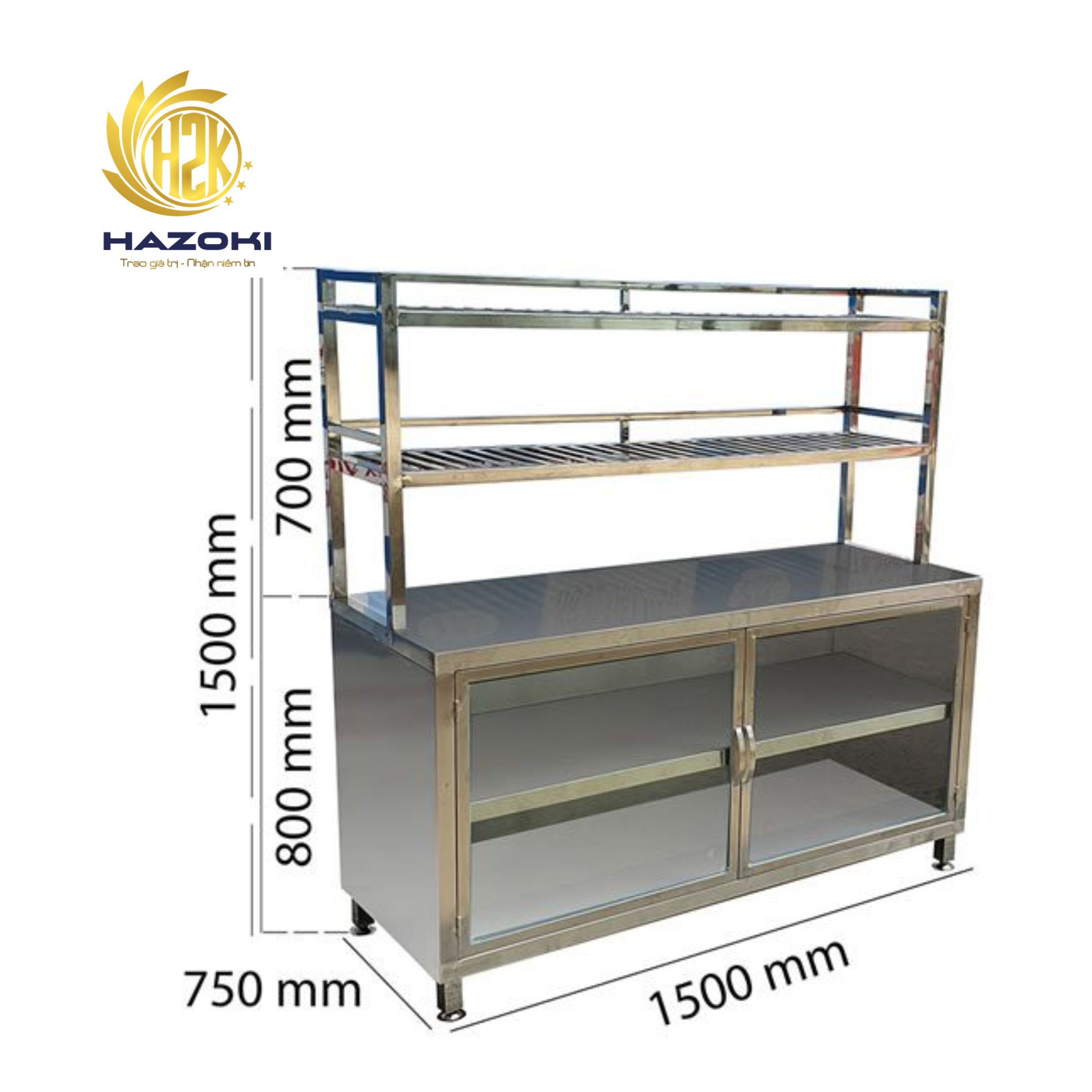 Tủ bát inox có kệ trên dài 1500mm