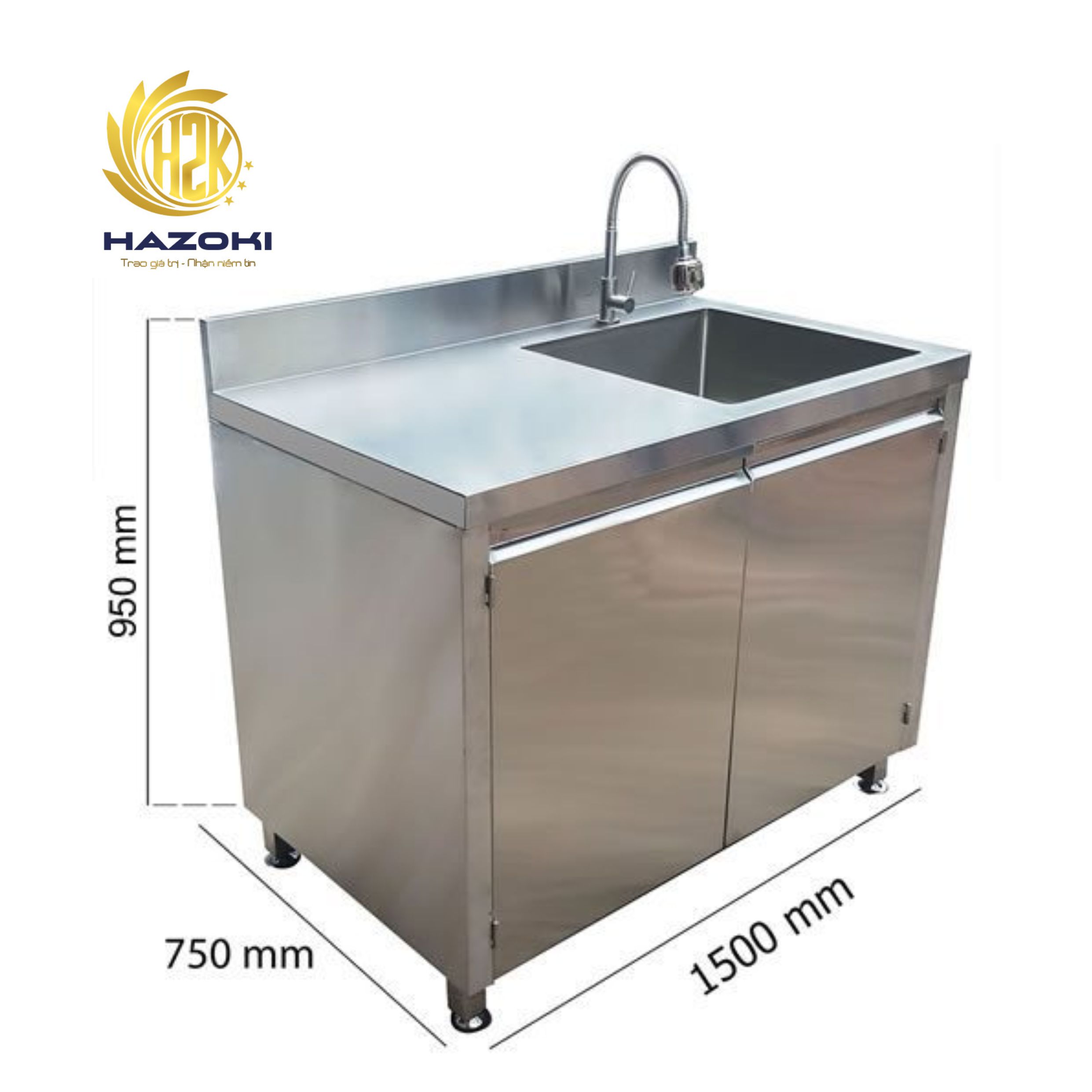 Tủ inox 1 bồn rửa dài 1500 mm