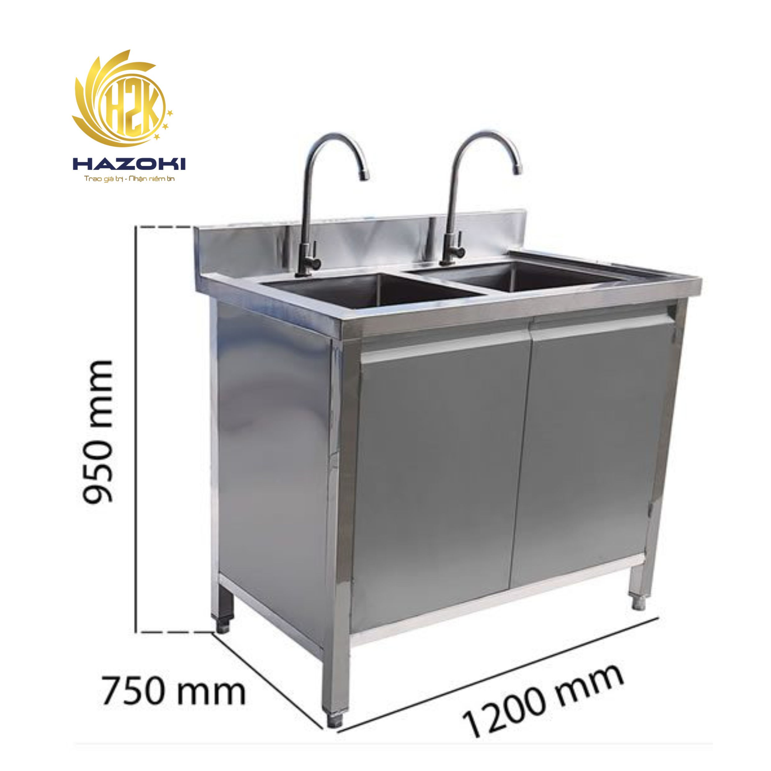 Tủ inox 2 bồn rửa dài 1200mm