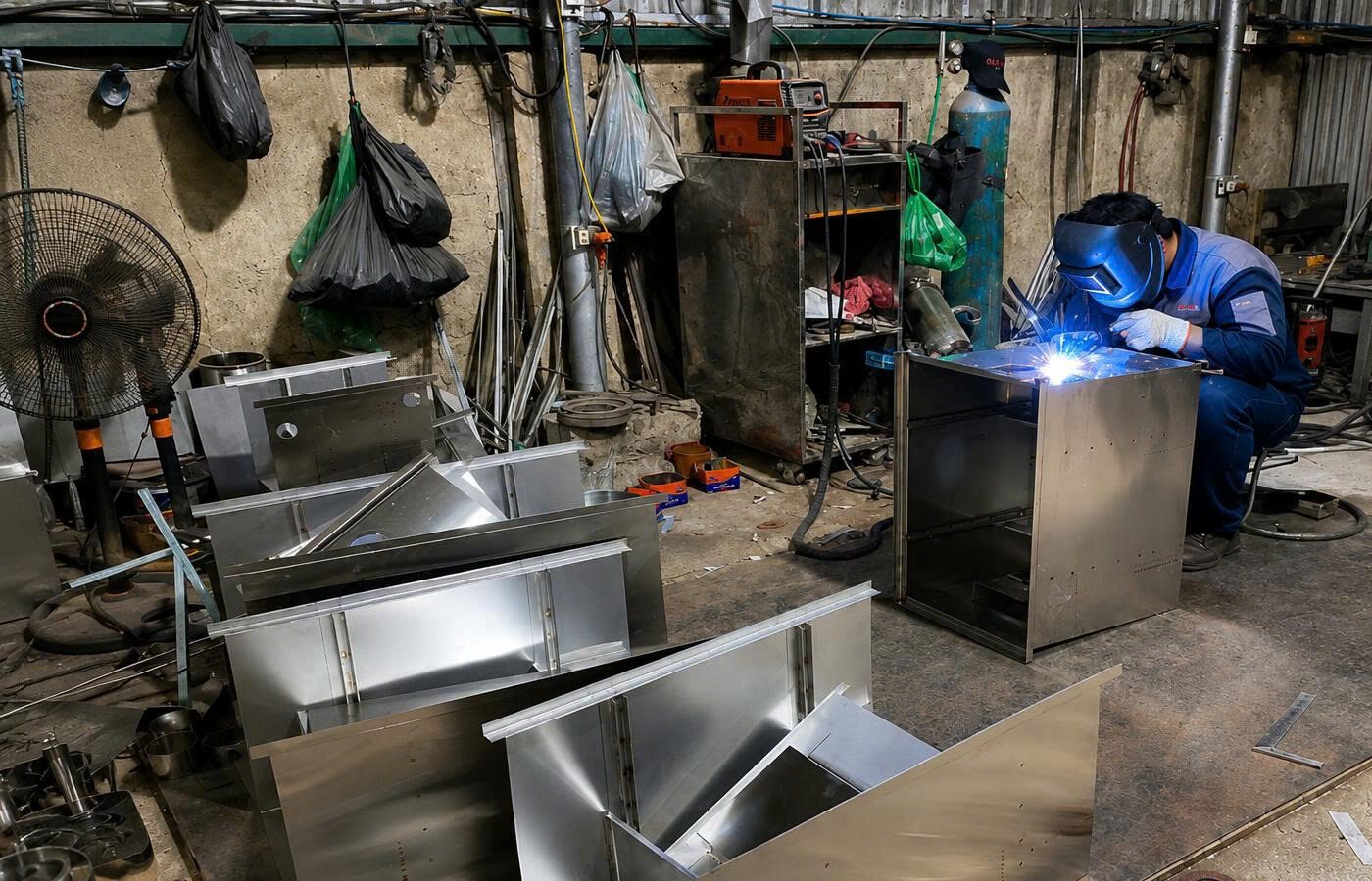 Hàn tig bể tách mỡ inox