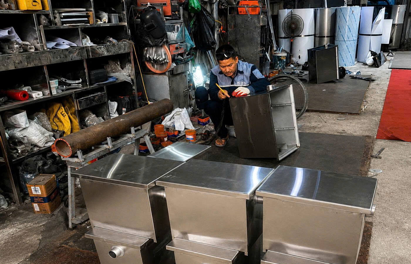 Xưởng sản xuất bể tách mỡ inox Hazoki