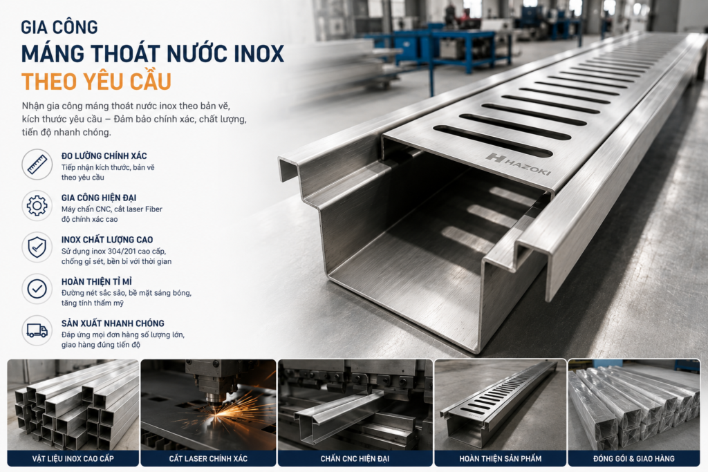 Gia công máng thoát nước inox theo kích thước yêu cầu