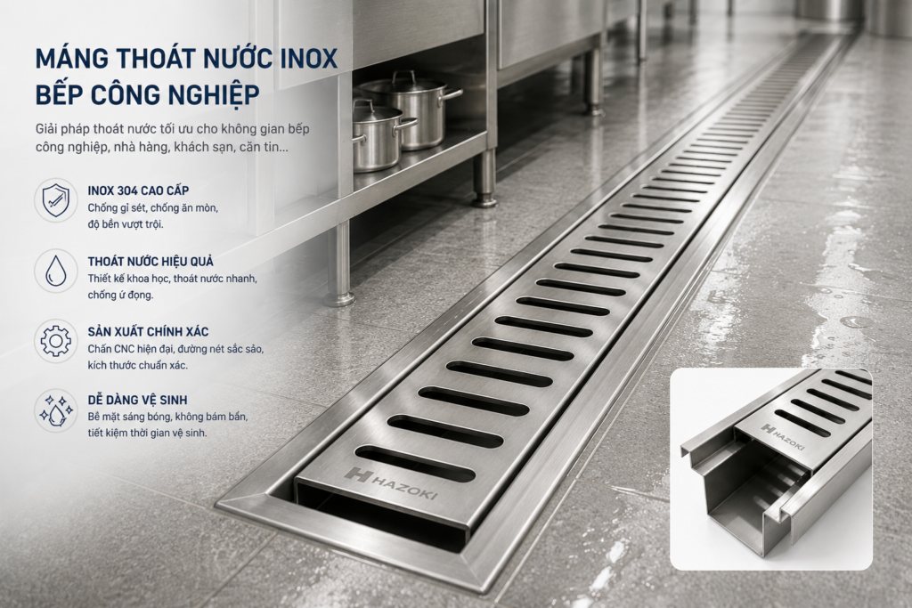 Máng thoát nước inox bếp công nghiệp