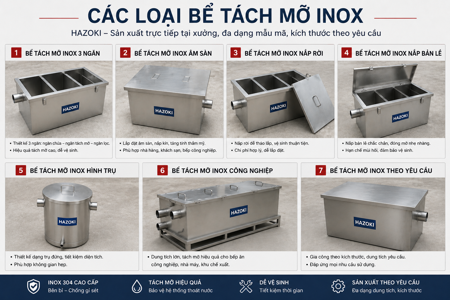 ác dung tích bể tách mỡ inox