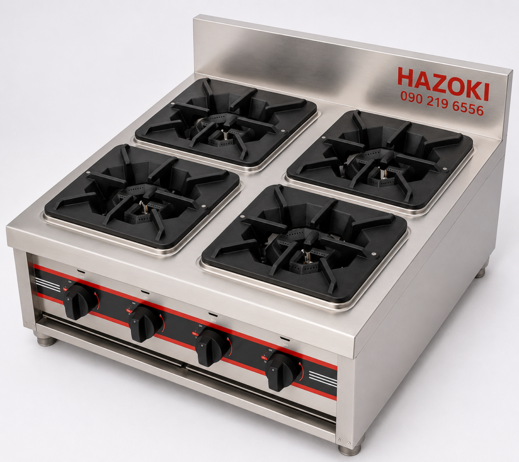 Bếp Âu công nghiệp 4 họng chân thấp Hazoki
