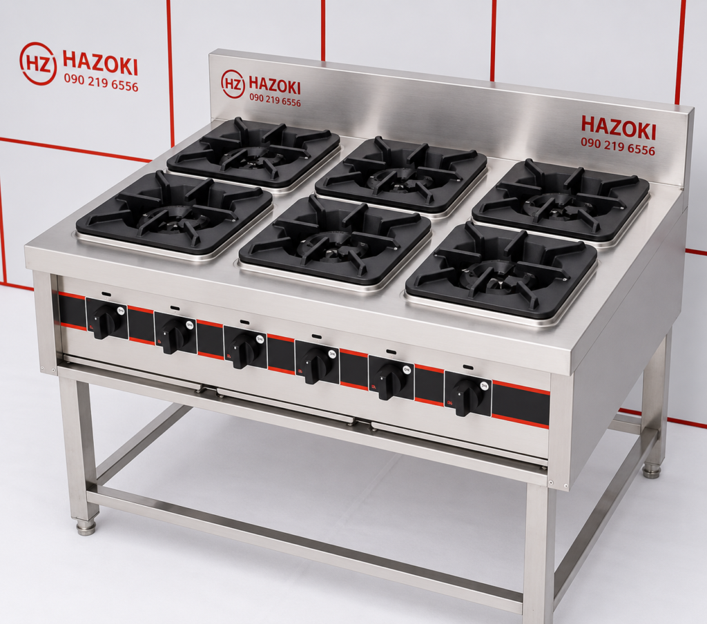Bếp Âu công nghiệp 6 họng chân cao Hazoki