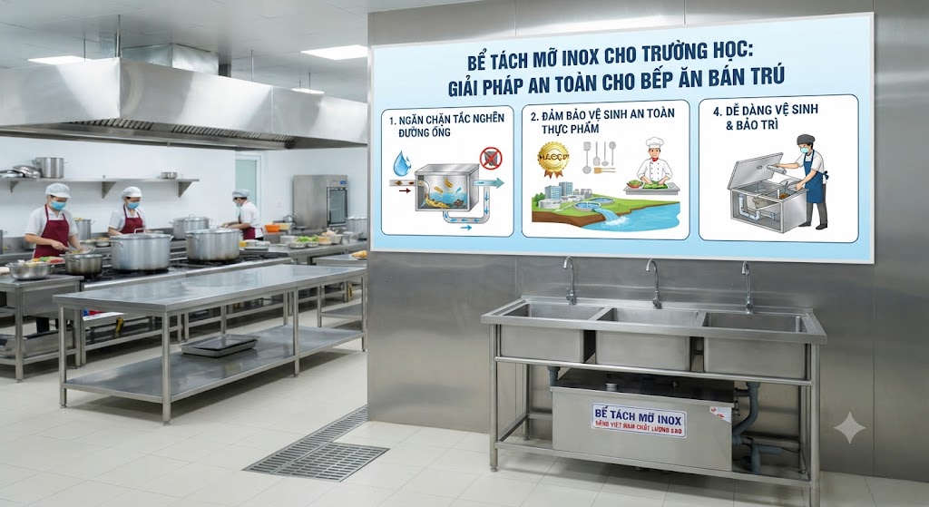 Bể tách mỡ inox cho trường học do Hazoki sản xuất.