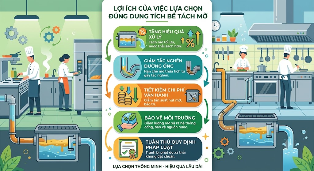 Lợi ích của việc lựa chọn đúng dung tích bể tách mỡ